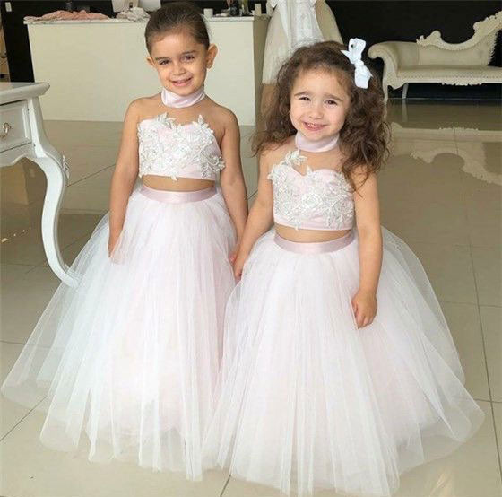 Two Piece Flower Girl Dresses Backelss