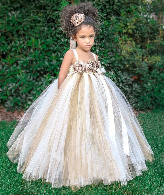 Straps Ball Gown Flower Girl Dresses with Handmade Flowers