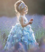 Load image into Gallery viewer, Blue Flower Girl Dresses with 3D Flowers Birthday Gown