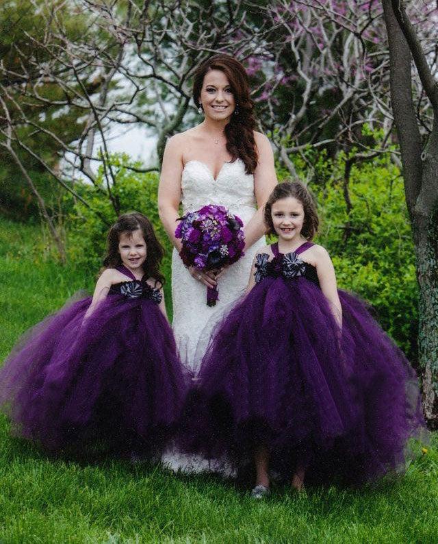 Purple Halter Flower Girl Dresses Tulle