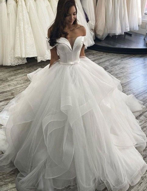 Off the Shoulder Wedding Dresses Bridal Gown with Sash