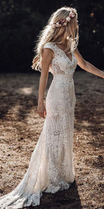 Retro Lace Wedding Dresses Bridal Gown V Neck