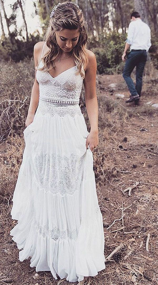 Spaghetti Straps Boho Wedding Dresses Bridal Gown