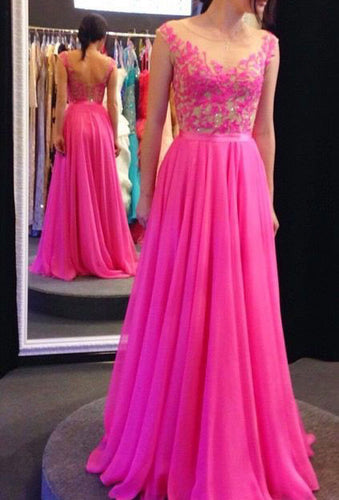 Fuchsia Long Prom Dresses with Appliques
