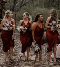 Load image into Gallery viewer, Causal Burnt Orange Halter Bridesmaid Dresses