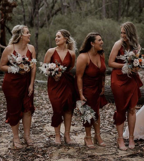 Causal Burnt Orange Halter Bridesmaid Dresses