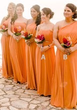 Load image into Gallery viewer, Orange Bridesmaid Dresses Floor Length Chiffon