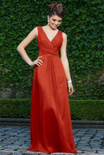 Laden Sie das Bild in den Galerie-Viewer, V Neck Burnt Orange Prom Dresses under 100