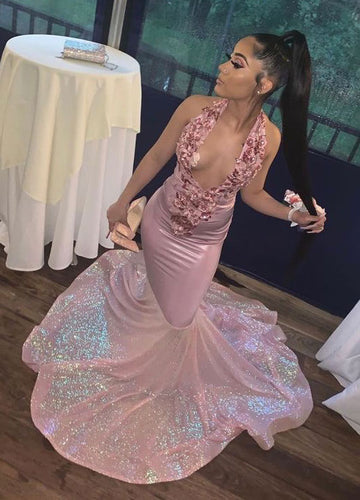 Trumpt/Mermaid Halter Prom Dresses with Appliques