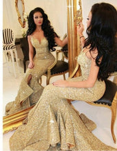 Load image into Gallery viewer, Sparkly Sequins Mermaid Spaghetti Straps Prom Dresses