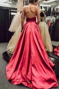 Spaghetti Straps Red Long Prom Dresses Evening Gowns