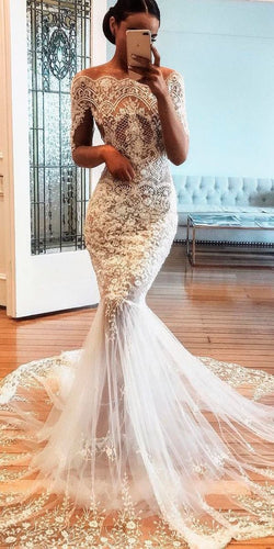 Elegant Mermaid Wedding Dresses Bridal Gown with Appliques