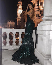 Load image into Gallery viewer, Sparkly Dark Green Mermaid Spaghetti Straps Prom Dresses Evening Gowns