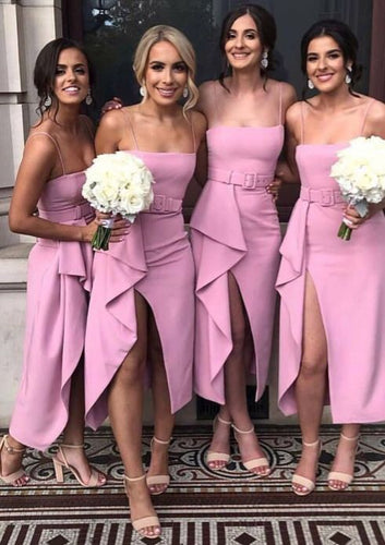 Spaghetti Straps Bridesmaid Dresses under 100 with Slit Side