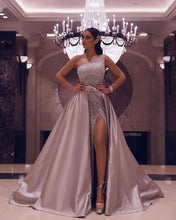 Laden Sie das Bild in den Galerie-Viewer, One Shoulder Slit Side Prom Dresses Detachable Skirt Sparkly Sequins