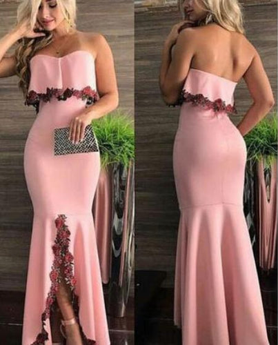 Pink Prom Dresses Slit Front