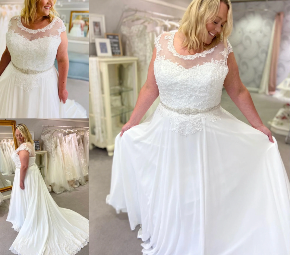 Sheer Neck Plus Size Bridal Gown Wedding Dresses