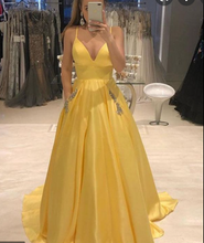 Load image into Gallery viewer, Spaghetti Straps Prom Dresses Yellow