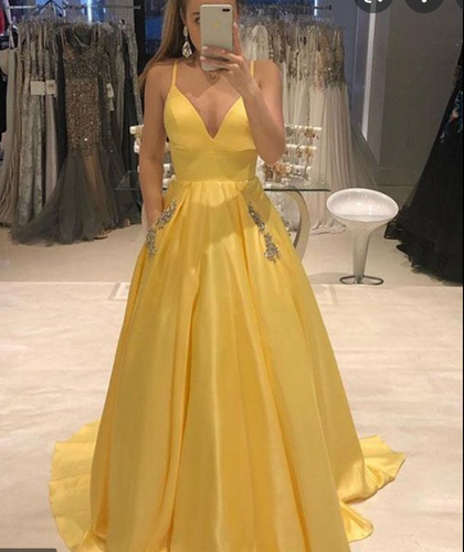 Spaghetti Straps Prom Dresses Yellow