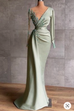 Load image into Gallery viewer, Sage V Neck  Prom Dresses with Sleeves