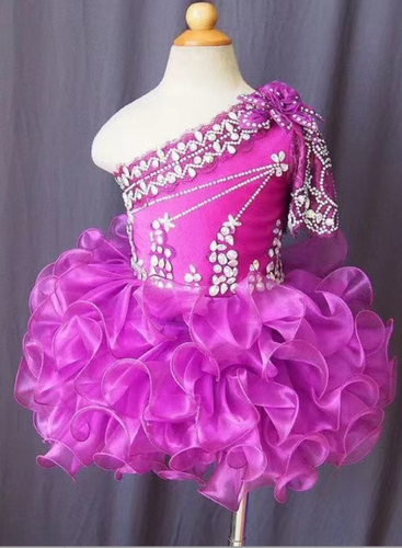 One Shoulder Flower Girl Dresses Pageant Dresses with Rhinestones