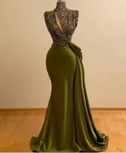 Load image into Gallery viewer, Olive Green Mermaid Prom Dresses with Beading