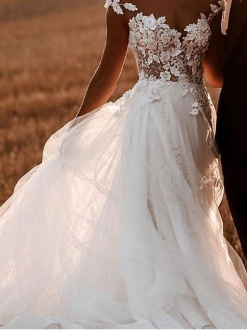 Off the Shoulder V Neck Wedding Dresses Bridal Gown