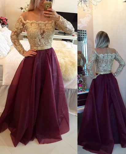 Dark Burgundy Prom Dresses with Full Sleeves