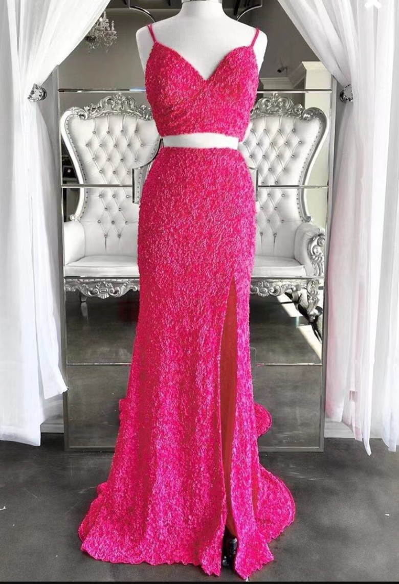 prom dresses fuchsia two piece