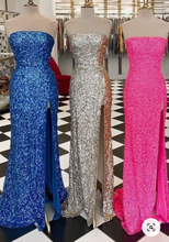 Cargar imagen en el visor de la galería, Strapless Slit Prom Dresses Floor Length