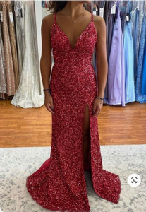 V Neck Slit Prom Dresses