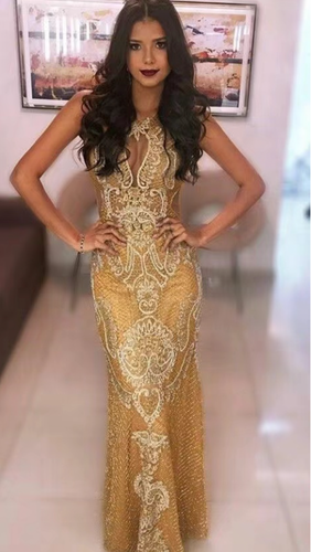 Gold Prom Dresses with Keyhole