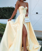 Load image into Gallery viewer, Yellow Prom Dresses Sweetheart with Slit Side