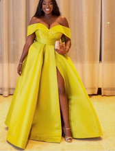 Laden Sie das Bild in den Galerie-Viewer, Yellow Plus Size Prom Dresses Off Shoulder