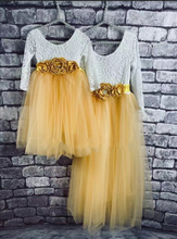 Load image into Gallery viewer, Scoop Fuchsia Flower Girl Dresses Yellow with Handmade Flowers