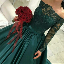 Load image into Gallery viewer, Dark Green Prom Dresses with Sleeves Beaded