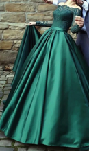 Load image into Gallery viewer, Dark Green Prom Dresses with Sleeves Beaded