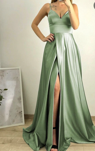 Spaghetti Straps Prom Dresses Pale Sage