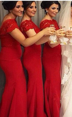 Red Bridesmaid Dresses Mermaid Lace