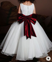 Load image into Gallery viewer, Floor Length Flower Girl Dresses with Burgundy Sash