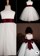 Load image into Gallery viewer, Floor Length Flower Girl Dresses with Burgundy Sash