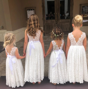 Lace Flower Girl Dresses Floor Length V Back