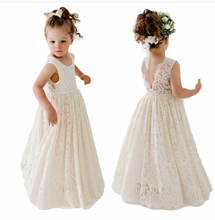 Load image into Gallery viewer, Lace Flower Girl Dresses Floor Length V Back