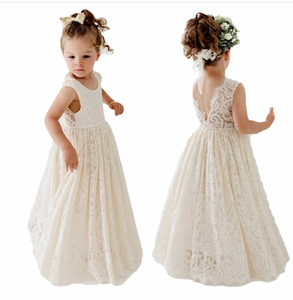 Lace Flower Girl Dresses Floor Length V Back