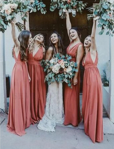 Deep V Neck Bridesmaid Dresses for Wedding Party