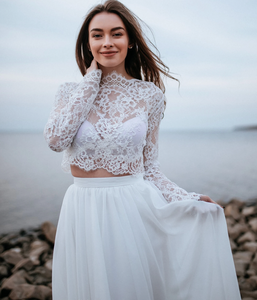 Two Piece Beach Wedding Dresses Bridal Gown Top with Sleeves