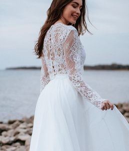 Two Piece Beach Wedding Dresses Bridal Gown Top with Sleeves