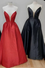 Cargar imagen en el visor de la galería, V Neck Prom Dresses Red/Black for Women