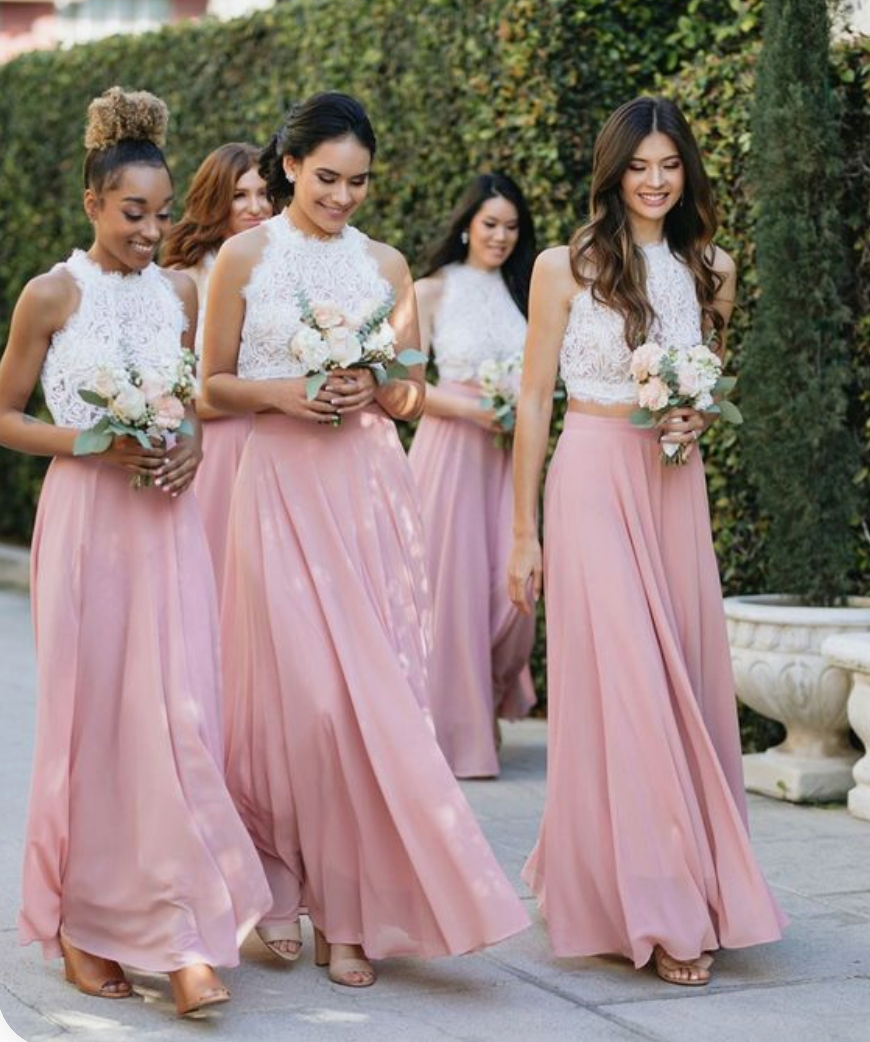 Two Piece Bridesmaid Dresses Top Lace