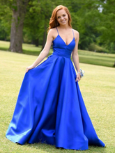 Load image into Gallery viewer, Spaghetti Straps Prom Dresses Satin Floor Length